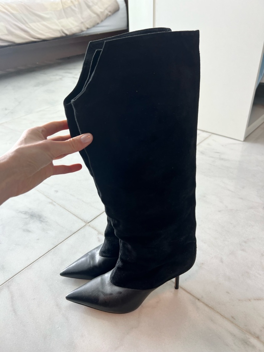 Jimmy Choo Black Pointed-Toe Knee-High Stiletto Boots